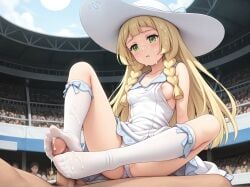 1girls ai_generated blonde_hair breasts civitai civitai_lora crowd cum exposed exposed_breasts exposed_pussy female footjob green_eyes human_female illustrious_(stable_diffusion) illustrious_xl lillie_(pokemon) long_hair medium_breasts nintendo nipples nova_anime_xl nude penis people pokegirl pokemon pokemon_(anime) pokemon_character pokemon_protagonist pokemon_trainer pussy sdxl skinny solo stable_diffusion stadium sun_hat tagme vgt13 white_dress white_kneehighs