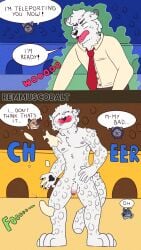 4k 9:16 absurd_res anthro arena balls battle blush canid canine canis comic embarrassed exposed felid feline fighting_pose flaccid genitals group hi_res humiliation male mammal nude outside pantherine penis pose remmus_cobalt snow_leopard tiger wolf