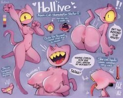 1_eye 2026 4_fingers absurd_res alien anus areola big_breasts big_eye big_mouth_(anatomy) blush blush_lines blush_stickers bodily_fluids bouncing_breasts breasts butt claws cyclops english_text exclamation_point felid feline female fingers flying_sweatdrops front_view glistening glistening_breasts head_tuft hi_res hokra holding_breast hollive huge_breasts long_tongue looking_at_viewer looking_back mammal model_sheet multiple_scenes nipples onomatopoeia paws pink_anus pink_body pink_skin puffy_areola rear_view red_eyes side_view simple_background small_breasts smile solo sound_effects sweat sweatdrop sweaty_butt sweaty_face teeth text tongue tongue_out transformation tremble_spikes tuft yellow_sclera yellow_teeth