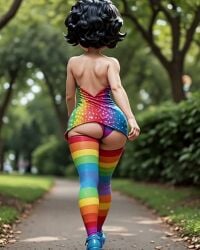 ai_generated animated ass betty_boop breasts dress erect_nipples no_bra stockings tagme thighs video walking_away