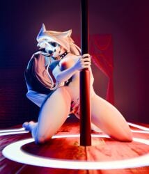 3d_(artwork) absurd_res anthro blacklya bodily_fluids breasts canid canid_demon canine canis dancing demon digital_media_(artwork) domestic_dog female genital_fluids genitals hellaverse hellhound helluva_boss hi_res loona_(helluva_boss) mammal mythological_canine mythological_creature mythology nipples nude nude_anthro nude_female pole pole_dancing solo spread_legs spread_vulva spreading stripes thick_thighs vaginal_fluids vulva