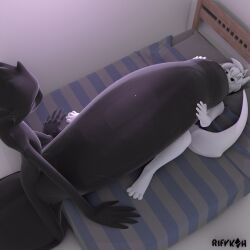 1:1 3d_(artwork) anthro balls bed bed_sheet bedding big_balls big_penis black_body canid canine canis digital_media_(artwork) duo enderman foreskin furniture genitals glistening glistening_genitalia glistening_penis hair hand_on_another's_penis hand_on_bed hand_on_penis hi_res high-angle_view huge_balls huge_penis humanoid humanoid_genitalia humanoid_on_anthro humanoid_penis hyper hyper_balls hyper_genitalia hyper_penis kneeling licking licking_tip looking_at_another's_penis looking_at_genitalia looking_at_penis lying lying_on_bed male male/male male_anthro male_humanoid mammal medium_hair microsoft minecraft mojang nude nude_anthro nude_humanoid nude_male on_bed oral penile penis penis_lick pillow pink_sclera rif_(rifykoh) rifykoh sex size_difference slim slim_humanoid slim_male smothering spread_legs spreading tail tongue wolf xbox_game_studios