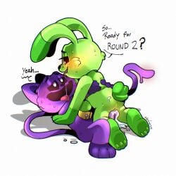 1:1 absurd_res anthro anthro_on_anthro blush bodily_fluids breasts butt catnap_(poppy_playtime) charm_(jewelry) cum cum_in_vagina cum_inside danigrex2n dialogue duo ejaculation felid feline female genital_fluids genitals hi_res hoppy_hopscotch image_sequence lagomorph leporid male male/female mammal mob_entertainment penetration penile penile_penetration penis penis_in_vagina poppy_playtime rabbit saliva saliva_on_tongue saliva_string smiling_critters vaginal vaginal_penetration