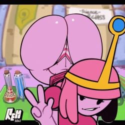 1girls 2d adventure_time animated ass ass_jiggle ass_up bubble_butt female female_only looking_at_viewer peace_sign pink_hair pink_skin princess_bubblegum remiman shaking_ass solo solo_female tagme twerking