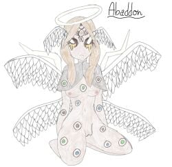 1girl abaddon_(demonology) angel angelic blood breasts calm_expression character cute demonology_(roblox) eyes female gold halo nipples pussy roblox roblox_character roblox_horror_games simple_drawing sitting sketch sketchy undressed wings