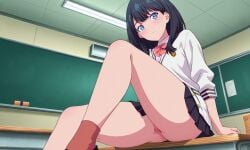ai_generated black_hair blue_eyes classroom koihi no_panties school_uniform ssss.gridman takarada_rikka