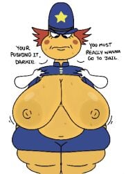 1girls 2026 2d 2d_(artwork) 2d_artwork amphibian annoyed annoyed_expression anthro belly big_breasts breadwinners breasts clothed clothed_female dialog dialogue digital_art digital_drawing_(artwork) digital_media_(artwork) disembodied_hands female frog furry furry_female nickelodeon police police_hat police_officer police_uniform policewoman rambamboo redhead redhead_female redheaded_female shirt_lift shirt_up solo tagme text theslashfive toad toad_(frog) yellow_skin