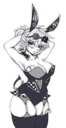 2026 armpits arms_behind_head arms_up artist_upload big_breasts bigoldstinker blush blushing blushing_at_viewer boobs bunnysuit checkered cleavage garter_straps hairbun high_quality highres ibispaint_(artwork) ibispaintx looking_at_viewer money_in_cleavage money_in_thighhigh neutral_expression oc original original_artwork original_character self_upload sfw short_hair stripper sunglasses tagme thick_thighs thighhighs thighs