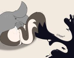 anal anal_penetration anthro anus badger balls big_butt black_tail_tip bodily_fluids brown_body brown_fur butt cum cum_in_ass cum_inside dipstick_tail duo fur genital_fluids genitals grey_body grey_fur hybrid ink ink_splatter male male/male mammal markings mephitid mustelid musteline penetration perineum pinnip_(pinnipip) pinnipip raised_tail skunk sound_effects tail tail_markings unusual_bodily_fluids white_body white_fur ych_(character)