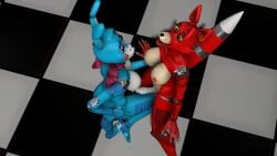 16:9 animatronic anthro ballbusting bonnie_(fnaf) canid canine cock_and_ball_torture duo female five_nights_at_freddy's fox foxy_(fnaf) genital_torture hi_res intersex intersex/female kicked_n_cracked knee_to_the_balls lagomorph leporid machine mammal rabbit robot scottgames widescreen