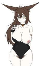 2026 artist_upload big_breasts bigoldstinker boobs boobs_out bowtie bowtie_collar brown_hair bunnysuit choker chubby chubby_female cleavage fingerless_gloves high_quality highres ibispaint_(artwork) ibispaintx long_hair looking_away nipples nsfw oc original original_artwork original_character pink_nipples pubes pubic_hair pussy_outline rabbit_ears rabbit_girl scars self_upload sketch surprised_expression thick_thighs thighs transparent_background yellow_eyes