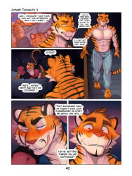 3:4 abs absurd_res anthro barazoku bedroom_eyes blush clothed clothing comic dennis_(zourik) dialogue dragon english_text father_(lore) father_and_child_(lore) father_and_son_(lore) felid fur group hi_res incestuous_voyeur_(lore) javier_(zourik) john_(zourik) licking licking_lips male male/male mammal markings muscular muscular_anthro muscular_male mythological_creature mythological_scalie mythology narrowed_eyes orange_body orange_fur pantherine parent_(lore) parent_and_child_(lore) parent_and_son_(lore) partially_clothed pecs scalie seductive sex son_(lore) striped_body striped_fur striped_markings striped_tail stripes tail tail_markings teasing text thick_arms thick_thighs tiger tongue tongue_out trio voyeur white_body white_fur zourik
