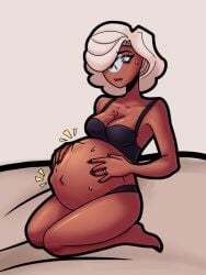 1girl lingerie lingerie_panties nazi nazi_germany_(countryhumans) pregnancy pregnant pregnant_belly pregnant_female red_eyes red_skin third_reich_(countryhumans)
