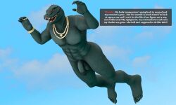 3d_(artwork) abs absurd_res anthro balls cloud digital_media_(artwork) english_text epic_games falling falling_down feet flaccid fortnite genitals hi_res jewelry komodo_dragon lizard male meteorsmash monitor_lizard nude nude_anthro nude_male pecs penis red_eyes reptile scalie sky solo text thunder_(fortnite) widescreen
