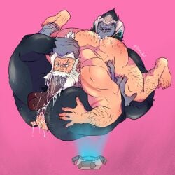 69 ass bara beard big_ass blowjob butt commission cum cumming fabssdaf fellatio fingering fingering_ass furry gay gorilla interspecies male male_only muscular muscular_male oral overwatch reinhardt rimjob rimming sucking sucking_penis white_hair winston_(overwatch)