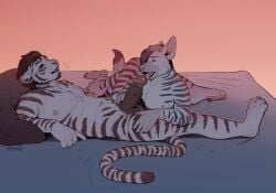 anthro balls big_penis circumcised duo felid fellatio genitals hi_res humanoid_genitalia humanoid_penis hyena male male/male mammal oral pantherine penile penis sex striped_hyena themutt tiger vein veiny_penis