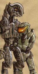 2012 2boys alien alien_humanoid arbiter clockworkaardvark halo_(series) male/male master_chief microsoft penis sangheili traditional_media_(artwork) xbox_game_studios yaoi