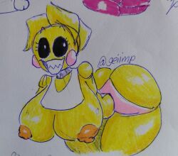 1girl 1girls 2026 animatronic animatronic_female big_ass big_breasts breasts chicken chicken_girl drawing female female_focus five_nights_at_freddy's fnaf geiimp huge_ass huge_breasts panties paper_drawing phasianid robot robot_girl solo tagme toy_chica_(fnaf) voluptuous yellow_skin