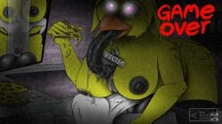 1boy 1boy1futa 1boys 1futa 2026 anal anal_penetration anal_sex chica_(fnaf) drooling fan_game five_nights_at_freddy's furry futa_on_male futanari game_over game_over_screen on_floor pizza screen_capture screencap tagme tongue_in_mouth tongue_kiss yellow_body yellow_feathers