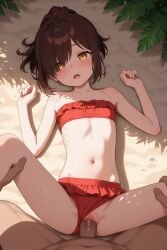ai_generated bikini bikini_aside breathtaker brown_hair grabbing hi_res looking_at_viewer missionary missionary_position nukigee_mitai_na_shima_ni_sunderu_watashi_wa_dou_surya_ii_desu_ka? nukitashi:_the_animation on_back pov pov_sex pussy short_hair spread_legs spreading tachibana_asane vaginal_penetration vaginal_sex yellow_eyes