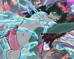 absurd_res anthro aquatic balls bdsm blep bodily_fluids broken_horn chain dragon dripping fish genital_fluids genitals ghostly green_body green_tongue hair halo harness heterochromia hi_res horn humanoid_genitalia humanoid_penis hybrid leaking_precum mythological_creature mythological_scalie mythology nonbinary_(lore) nyasu penis pink_hair pink_penis precum precum_drip runes scalie shark shark-dragon shorki_(casey) solo spikes spikes_(anatomy) summoning tongue tongue_out wings