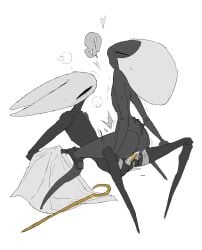 2026 absurd_res anthro anthro_penetrating anthro_penetrating_humanoid arthropod biped black_body black_butt black_eyes bodily_fluids breath butt clothing cowgirl_position digital_drawing_(artwork) digital_media_(artwork) discarded_clothing duo empty_eyes eyes_closed female female/female female_anthro female_humanoid female_penetrated female_penetrating female_penetrating_female from_front_position heart_symbol hi_res hollow_knight:_silksong hollow_knight_(franchise) hornet_(hollow_knight) humanoid humanoid_on_anthro humanoid_penetrated justdog lace_(hollow_knight:_silksong) looking_at_another looking_at_partner looking_pleasured melee_weapon mouthless nude on_bottom on_top open_mouth penetration sex sex_toy simple_background speech_bubble strapon strapon_in_pussy strapon_sex sweat sweatdrop sword team_cherry toying_partner weapon white_background white_body