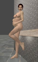 1girls 2011 3d belly big_belly big_breasts breasts doppelganger_(tomb_raider) female female_only nipples nude painhacker pregnant solo solo_female tomb_raider veiny yellow_eyes