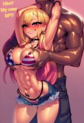 1girls abs ai_generated american_flag_bikini bare_arms bare_legs bare_shoulders bare_thighs big_breasts bikini bikini_bottom bikini_top blacked blonde_hair blush color dark-skinned_male dark_skin english_text female fit_female gigiti hi_res interracial kitagawa_marin large_breasts light-skinned_female light_skin long_hair looking_at_viewer muscles muscular muscular_female muscular_male netorare ntr pink_eyes queen_of_spades queen_of_spades_earrings queen_of_spades_symbol queen_of_spades_tattoo slim_waist smug smug_face sono_bisque_doll_wa_koi_wo_suru text thick_thighs trogiai