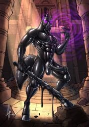 2023 abs animal_genitalia animal_penis anthro balls beady_eyes black_balls black_body black_hooves black_latex black_penis dated equid equine equine_genitalia equine_penis erection full-length_portrait genitals hi_res holding_melee_weapon holding_object holding_sword holding_weapon hooves horse hufnaar latex latex_creature liquid_latex magic_user male male_anthro mammal medial_ring melee_weapon muscular muscular_anthro muscular_male pecs penis portrait purple_eyes solo standing sword weapon