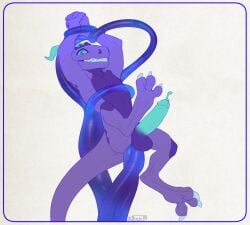 2021 3_toes anal anal_penetration anthro balls blue_cum blue_eyes blue_horn bodily_fluids border clenched_teeth colored_cum cum cum_while_penetrated digitigrade ejaculation erection feet genital_fluids genitals hands_above_head hands_together hi_res horn humanoid_genitalia humanoid_penis kobold korichi looking_at_viewer male male_anthro nude penetration penis restrained restrained_by_tentacles scalie simple_background solo spread_toes teeth tentacle_in_ass tentacle_penetration tentacles textured_background toes translucent translucent_tentacles unusual_bodily_fluids unusual_cum unusual_genital_fluids white_background