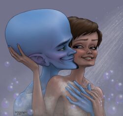 bathing bathing_together breasts dreamworks dreamworks_animation megamind megamind_(character) pacific_data_images paramount_pictures roxanne_ritchi