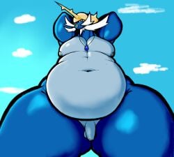 anthro belly big_belly blue_body digital_media_(artwork) flaccid gayguyfella generation_5_pokemon genitals huge_belly looking_at_viewer low-angle_view male moobs mystic_water navel nintendo nipples nude overweight overweight_anthro overweight_male penis pokemon pokemon_(species) samurott simple_background slightly_chubby small_penis solo thick_thighs voluptuous_anthro voluptuous_male wide_hips