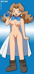 1female 1girls 2005 artist_name blue_eyes boots breasts brown_hair brunette brunette_hair color earrings female female_only footwear front_view full_body hips holding holding_poke_ball human human_only legs looking_at_viewer me_snowdon molly_hale nipples open_mouth poke_ball pokemon pokemon_(anime) pokemon_(movie) pokemon_3:_the_movie_-_spell_of_the_unown:_entei ribbon solo standing tagme togeepy vagina vulva