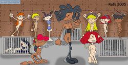 10girls 6+girls abigail_lincoln age_difference bondage cat_tail codename:_kids_next_door cree_lincoln dark-skinned_female dark_skin dominatrix fanny_fullbright kuki_sanban multiple_boys multiple_girls nipples nude numbuh_3 numbuh_5 numbuh_86 rafa red_hair sisters straight_hair tears