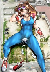 arikawa arina_makihara breasts defeated fingerless_gloves giantess knocked_out large_breasts sneakers sunsoft tagme waku_waku_7