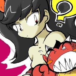 1boy 1girls ashley_(warioware) black_hair color devil female horns human humanoid interspecies male mario_(series) nintendo red_(warioware) red_skin straight_hair toony warioware