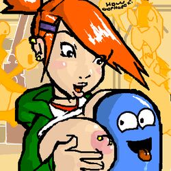 bloo blue_skin breasts cartoon_network dialogue female foster's_home_for_imaginary_friends frankie_foster human male mr._herriman pierced_nipples rabbit red_hair shirt_lift straight tongue tongue_out wilt