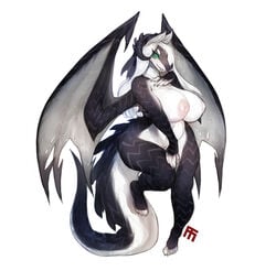 anthro big_breasts breasts claws dragon eiris female hair horn looking_at_viewer nipples nude pussy scalie solo taihab thick_thighs voluptuous wings