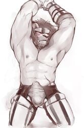 1boy anthro armpits bulge feline iceman1984 lion male male_only mammal muscular solo