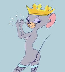 2016 anthro buckteeth clothing crown female freeflyspecter fur grey_fur legwear mammal mouse mouse_queen rodent solo stockings teeth tom_and_jerry