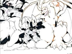 balls charizard cum cum_in_mouth cum_inside gnaw licking lucario male nintendo one_eye_closed orgasm penis pokemon pokemon_(species) sitting tongue tongue_out video_games yaoi