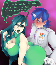 ass_in_dress big_ass breasts dat_ass female_focus friendship_is_magic green_hair grinding huge_ass humanized male my_little_pony naughty_face queen_chrysalis_(mlp) reverse_netorare shining_armor_(mlp) straight sunnysundown teasing thick_thighs