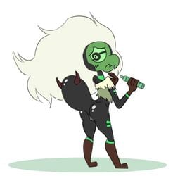 1_eye alien anus ass beak blush cartoon_network centipeetle crayon emett_(artist) female gem_(species) humanoid nephrite_(steven_universe) pussy solo standing steven_universe white_hair