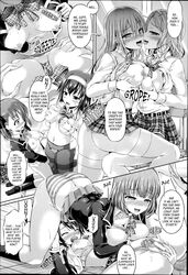 4girls 69 blushing body_swap bow fingering grabbing_own_breast groping high_thighs horny jacket kneeling long_socks moaning multiple_girls nipple_to_nipple rubbing_own_pussy rubbing_pussy short_hair spread_legs spread_pussy stockings striped_panties tagme taniguchi-san(artist) tongue_out yuri