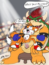 bowser boxing canine crossover cum dragon fox gloves male mammal mario_(series) mario_and_sonic_at_the_olympic_games nintendo olympics rio_olympics sneakers sonic_(series) sport tails yaoi zjg