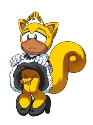 balls blush clothed clothing clothing_lift coolblue crossdressing embarrassed erection flying_squirrel fur hair maid_uniform male male_only mammal penis precum presenting ray_the_flying_squirrel rodent segasonic_the_hedgehog simple_background skirt skirt_lift solo sonic_(series) sonic_the_hedgehog_(series) squirrel standing sweat uniform