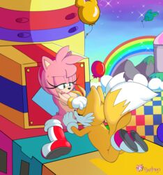 2016 amy_rose anthro boots breasts canine clothing cunnilingus duo english_text female footwear fox green_eyes hedgehog male mammal nipples nude oral pussy senshion sex shoes signature sonic_(series) sonic_advance sonic_advance_3 sonic_the_hedgehog_(series) straight tails tails_the_fox text vaginal_penetration