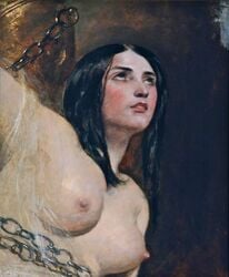 black_hair breasts chains color female fine_art hair nipples straight_hair traditional_art william_etty