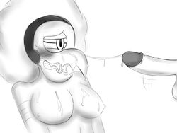 1_eye alien beak black_and_white blush breasts cartoon_network centipeetle cum cum_on_breasts cum_on_face cum_string faceless_male female gem_(species) humanoid j-the-drawfriend male monochrome nephrite_(steven_universe) nipples nude penis saliva steven_universe