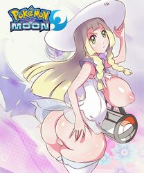 1girls anus ass ass_grab bag blonde_hair boots bottomless braid breasts deep_skin dress duffel_bag erusantte female female_only frown green_eyes hat headgear highres huge_ass human human_only large_breasts legendary_pokemon lillie_(pokemon) long_hair looking_at_viewer lunala nebby_(pokemon) pokeball pokemon pokemon_sm puffy_nipples pussy shoulder_bag sideboob skirt sleeveless sleeveless_dress solo sun_hat text thighhighs tied_hair torn_clothes torn_dress twin_braids very_long_hair white_dress